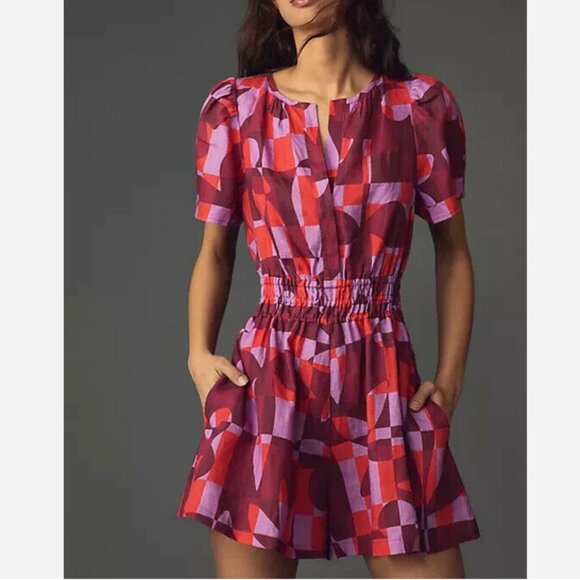 Anthropologie The Somerset Romper Linen Edition Purple Red Size XL NWT